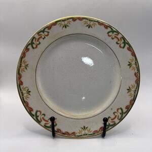 Vintage Mercer China 7 1/4” Salad Plate Art Deco Green Orange Gold Border USA *